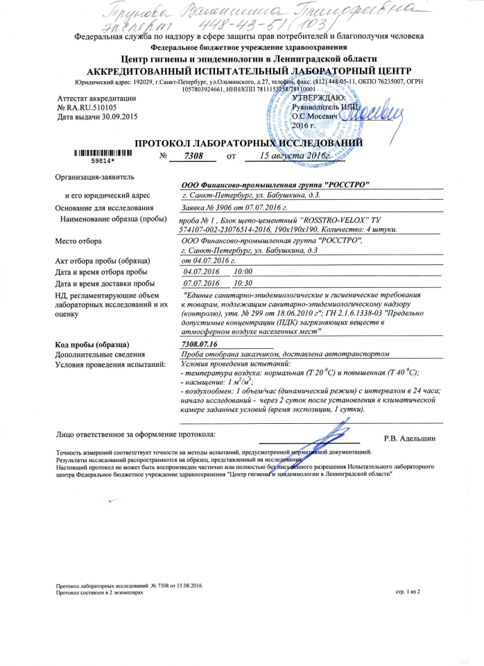 Протокол СЭН 1 на блоки лист 1